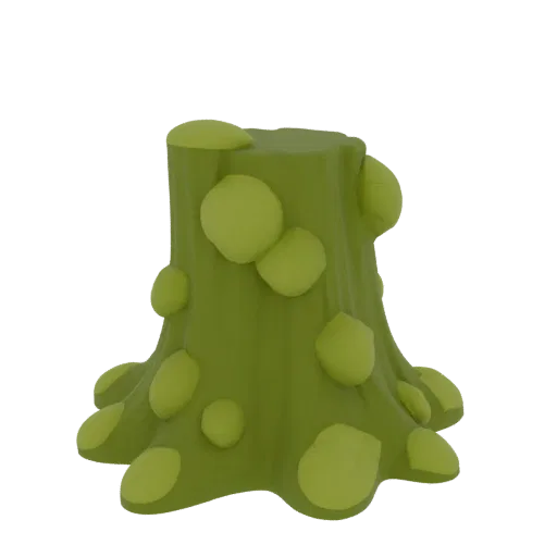 Mossy Stump Set Printable 3D model, isometric tabletop STL render, showing leaf clusters, layered vegetation clusters.