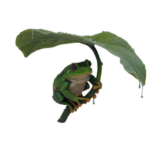 Sapo-de-árvore Verde com Guarda-chuva de Folha