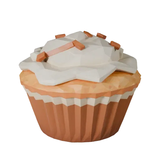 Muffin Low Poly 3D model, game viewport three-quarter view, showing cream, sweet food silhouette.