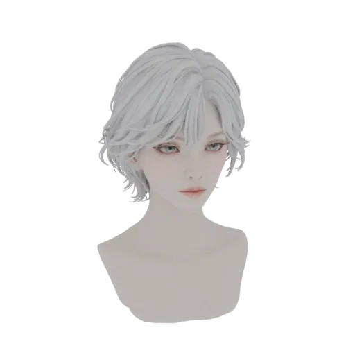 3D model render of an anime-style girl bust with short white hair, delicate features, and soft lighting.