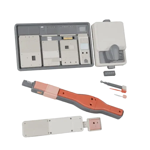 Field Suture Trainer Stylized 3D model, stylized isometric render, showing neutral plastics, training device layout.
