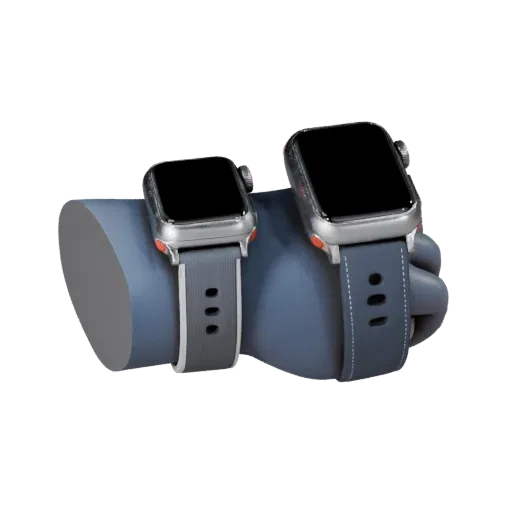 Digital Smartwatch Case Stylized 3D model, stylized isometric render, showing metal cases, wrist scale.