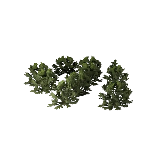 Low Bush Scatter Pack Unity 3D model, isometric viewport view, showing leaf clusters, layered vegetation clusters.