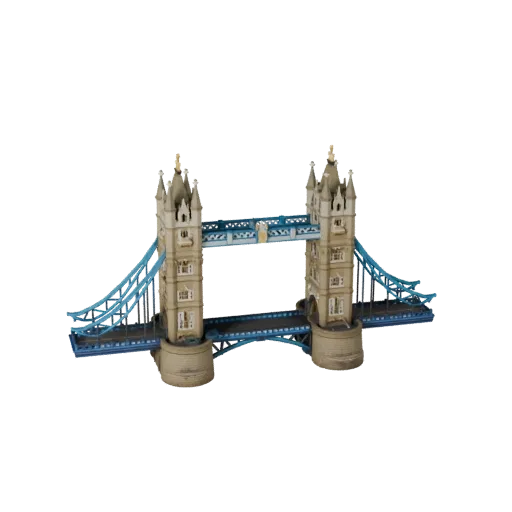 Tower Bridge low poly 3D model, game-ready exterior view, showing landmark structure materials and architectural detail