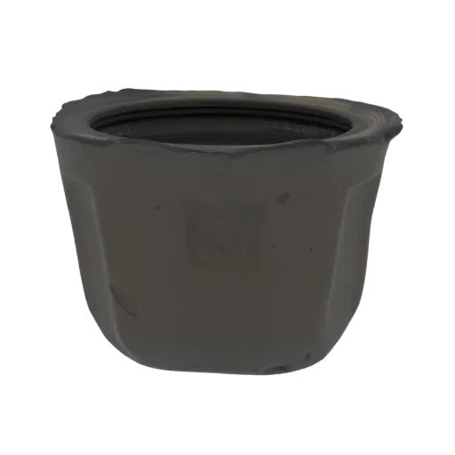 A 3D render of a dark, octagonal planter pot with a slightly irregular rim, presented on a white background.