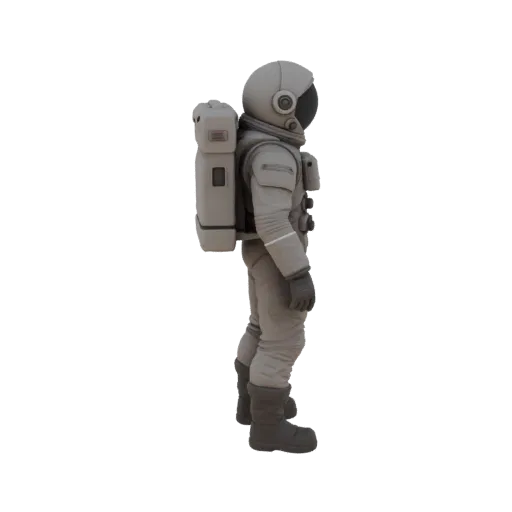 Astronaut Suit Printable 3D model, isometric STL render, showing emissive strips, strong prop silhouette.