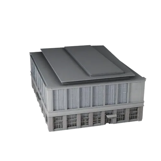 Fire Station realistic 3D model, three-quarter exterior view, showing public building materials and architectural detail