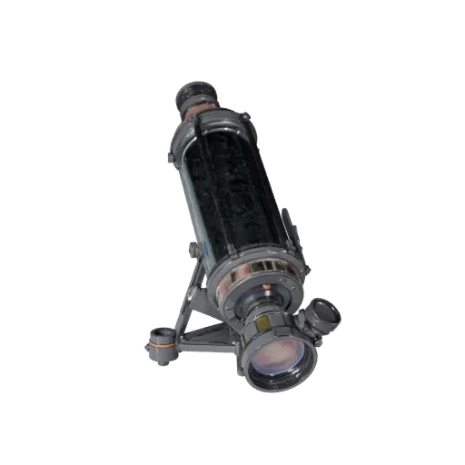 Portable Star Tracker Stylized 3D model, stylized isometric render, showing metal tubes, optical alignment.
