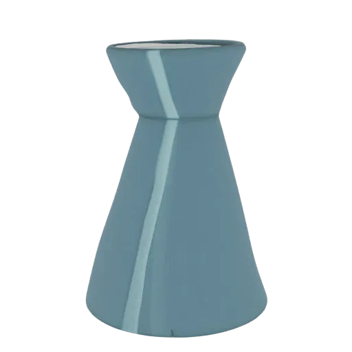 A 3D render of a blue ceramic vase with a white swirl pattern, presented on a black background.