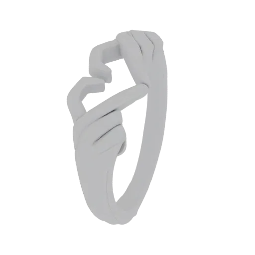 3D model of a ring shaped like two hands forming a heart gesture, rendered in a matte white finish.