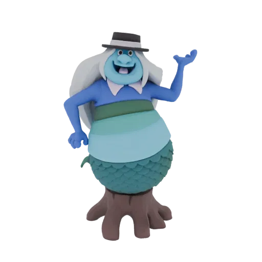 3D model of Mr. Frosty, a blue, cheerful character with a top hat, layered clothing, a scaly tail, and a root-like base, posi