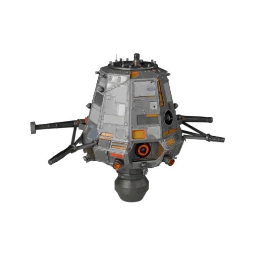 Modelo 3D Lunar Lander, vista de juego a tres cuartos, activo de vehículo listo para Unity con silueta de misión, división de