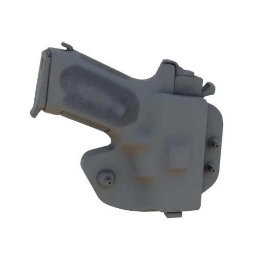 3D open-top holster model for Makarov pistol, gray color, on a white background.