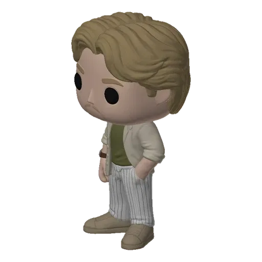 3D model of a man in a retro leisure suit, styled like a Funko Pop figure, with hands in pockets.