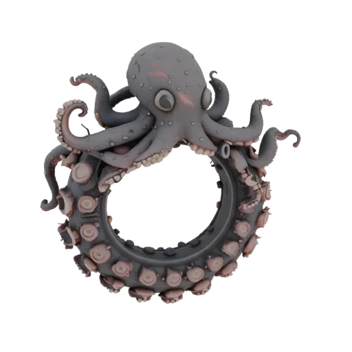 3D model of a gray octopus ring with pink suckers, tentacles wrapping around the head