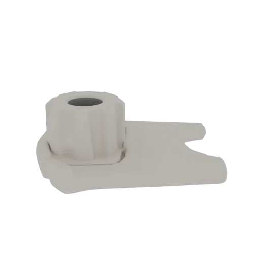 A 3D render of a white plastic knob with a fluted grip and a flat, rectangular base, presented on a black background.