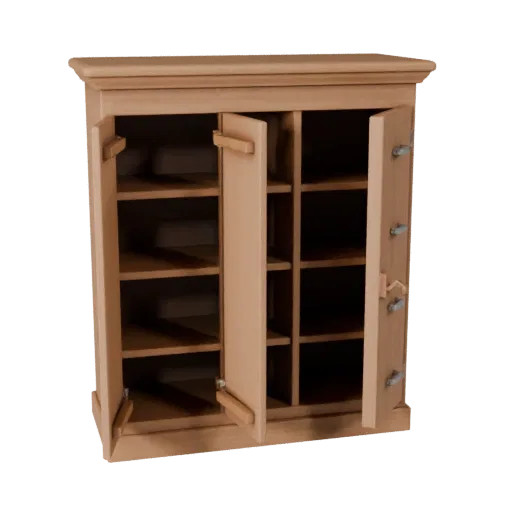 Floating Cabinet 3D model, dining room, three-quarter front view, Unity viewport, painted wood detail.