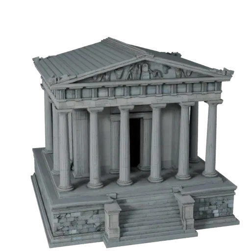 Parthenon Low Poly 3D Modell, spielfertige Außenansicht, die Materialien der Wahrzeichenstruktur und architektonische Details