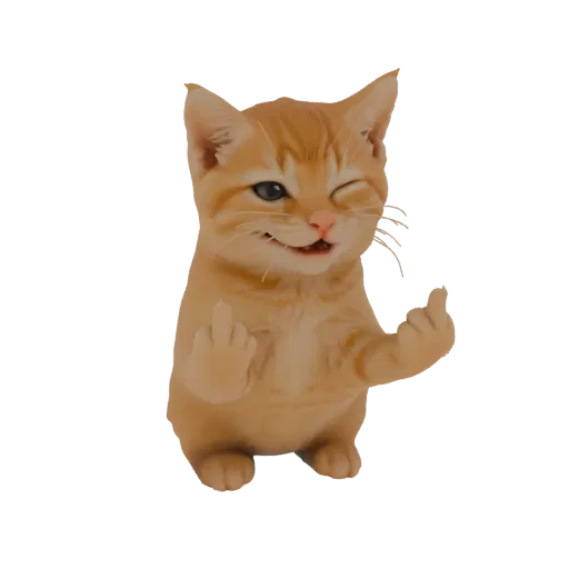 3D model of a mischievous orange tabby kitten winking and giving the middle finger with both paws.