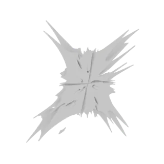 3D-Rendering einer abstrakten grauen Explosion mit scharfen, strahlenden Spitzen vor weißem Hintergrund.