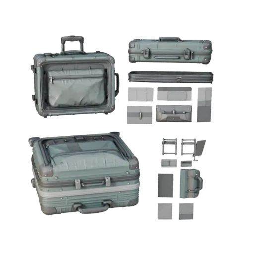 Utility Travel Suitcase Modular 3D model, isometric modular kit view, showing plastic, usable openings.
