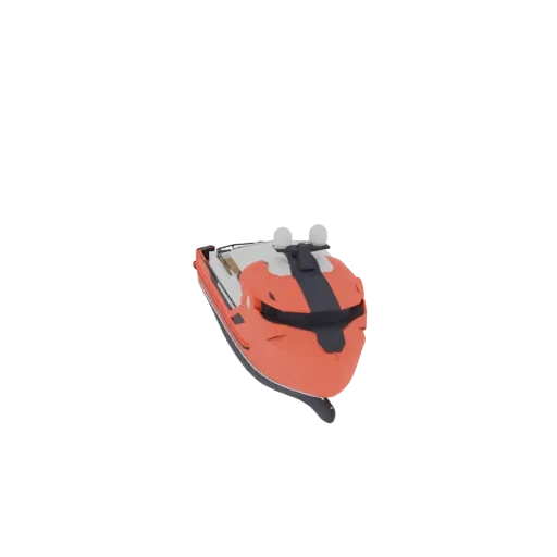 3D model of a sleek orange and black speedboat with a pointed bow and a raised stern, viewed from a slightly elevated angle.