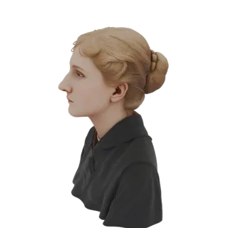 3D model bust of Marie Theodor Keller in profile, showcasing her classical hairstyle and attire.