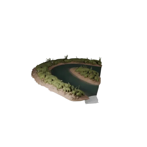 Marsh Creek Bend Realistic 3D model, three-quarter environment render, showing wet stone, mud shelves.