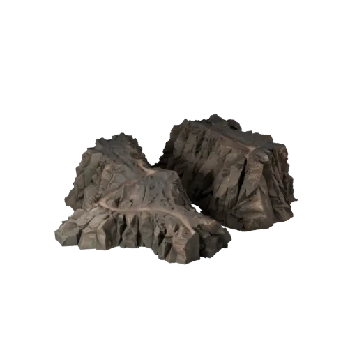 Rocky Canyon Pass Unreal Engine 3D model, top-down viewport view, showing layered soil, dune ridges.