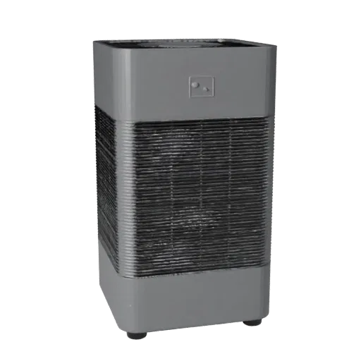Compact Air Purifier 3D model, home interior, three-quarter front view, Unreal Engine viewport, plastic detail.