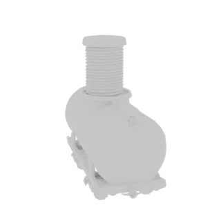 Modelo 3D de um vagão-tanque ferroviário branco com pescoço canelado e tampa rosqueada, visto de um ângulo de três quartos.