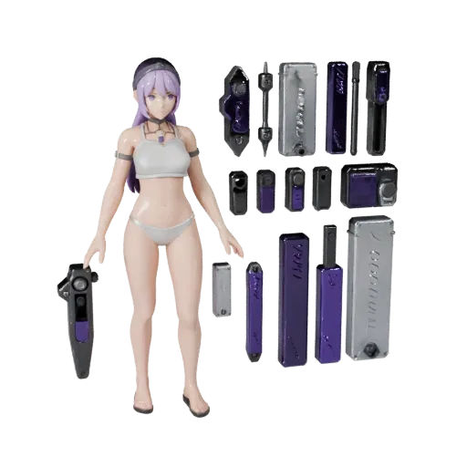 Personaggio 3D Anime Cobalt Archer, vista viewport motore, asset pronto per Unreal Engine con posa in piedi e PBR