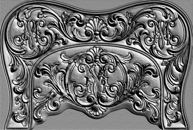 3D model of baroque monogram and floral relief