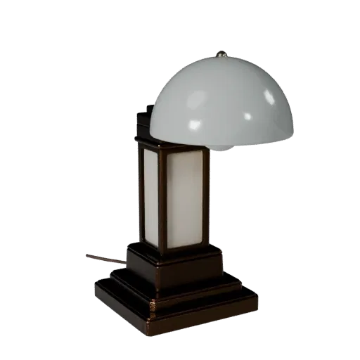 Art Deco Desk Lamp render detail 3D model, close-up hero shot, with clean topology and PBR shading on the lamp.