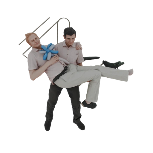 Man Carrying Another Man with Balloon