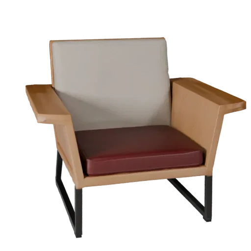 Modern Lounge Chair Low Poly 3D model, home interior, game viewport three-quarter view, wood detail.