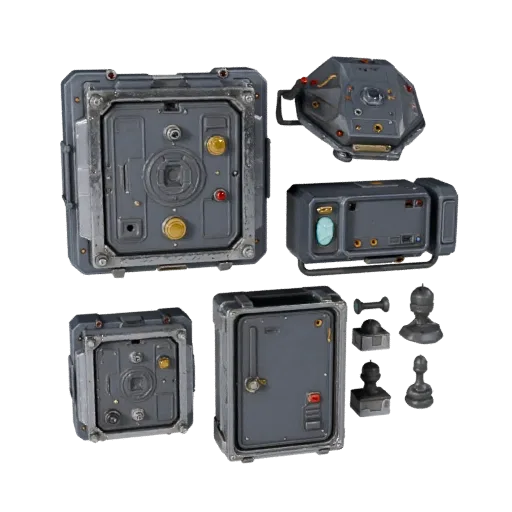 Sci Fi Pressure Plate High Poly 3D model, close-up studio render, showing metal hinges, clear interaction affordances.