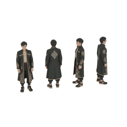 Dark Green Embroidered Traditional Coat 3D Model