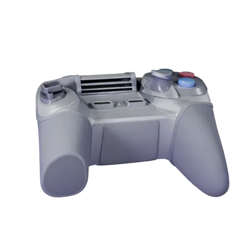 Retro-Controller Hochpoly-3D-Modell, Nahaufnahme-Studio-Rendering, zeigt mattes Plastik, Konsolenproportionen.