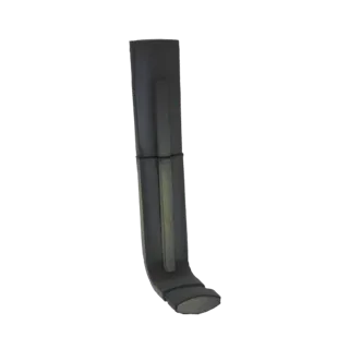 Render 3D de una bota futurista gris oscuro con suela curva y paneles sutiles, presentado sobre fondo blanco.