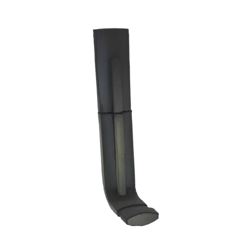 3D render of a dark grey, futuristic boot with a curved sole and subtle paneling, presented against a white background.