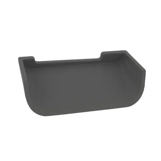 A 3D render of a dark gray curved tray with raised edges, presented on a white background.