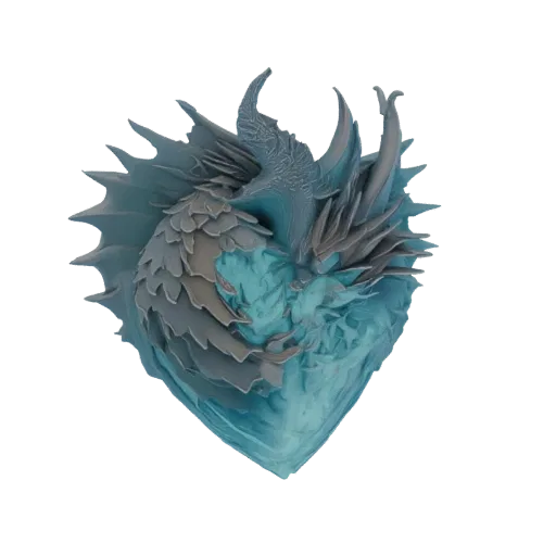 Modèle 3D de tête de dragon de glace avec écailles détaillées bleu glacier et gris, cornes acérées et expression féroce.