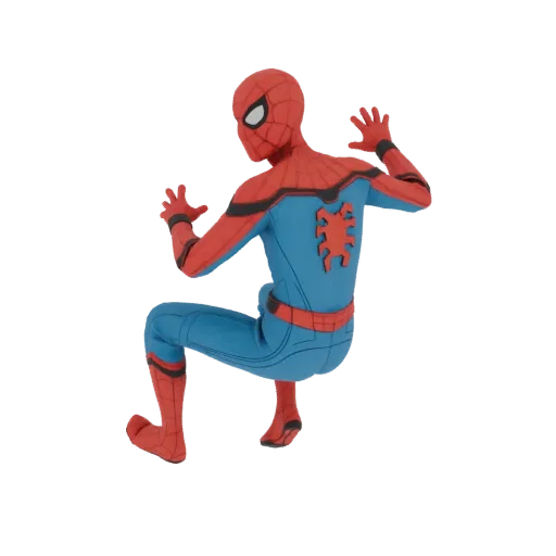 3D model of Spider-Man in a dynamic climbing pose, viewed from the back, against a black background.