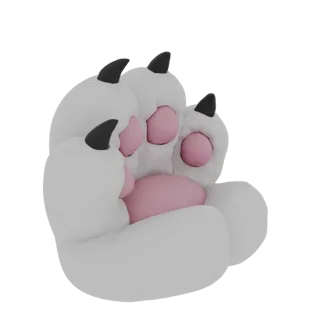 A 3D render of a fluffy white paw with soft pink toe pads and sharp black claws, presented against a white background.