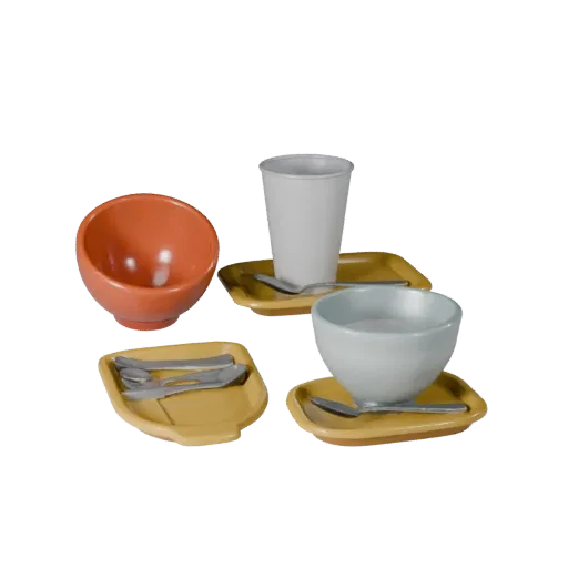 Picnic Salad Bowl Set High Poly 3D model, close-up studio render, showing ceramic, arranged serving layout.