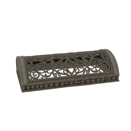 3D model of a Gothic arched chest with ornate filigree and a curved lid, displayed against a white background.