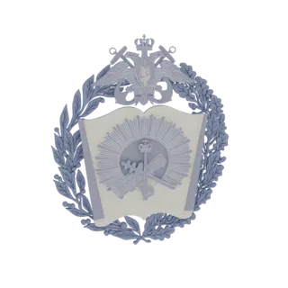 3D model of a military emblem with a laurel wreath, open book, crossed sabers, crown, and double-headed eagle.