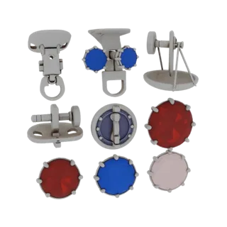Modèle 3D de pince à cravate avec gemmes, détail de rendu, plan profil studio, mettant en valeur la forme et les détails de f