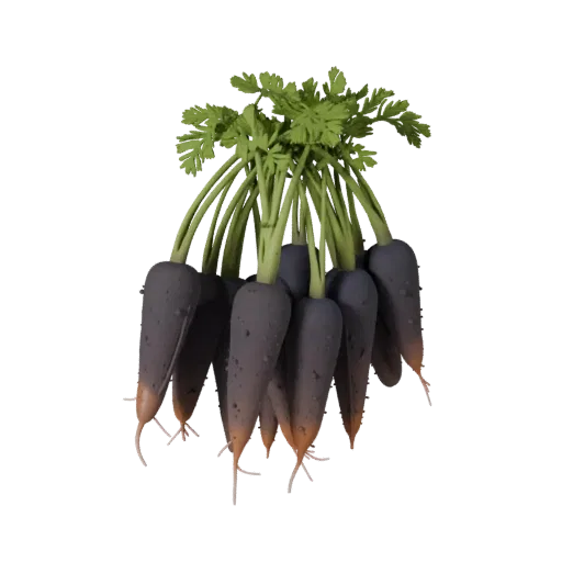 Market Carrot Bunch Stylized 3D model, stylized isometric render, showing leaf veins, clear vegetable silhouettes.